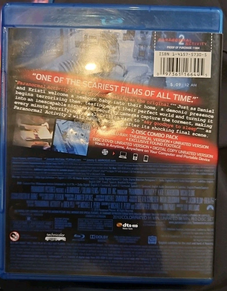 Paranormal Activity 2 (Blu-ray, 2010) New. No Digital Download