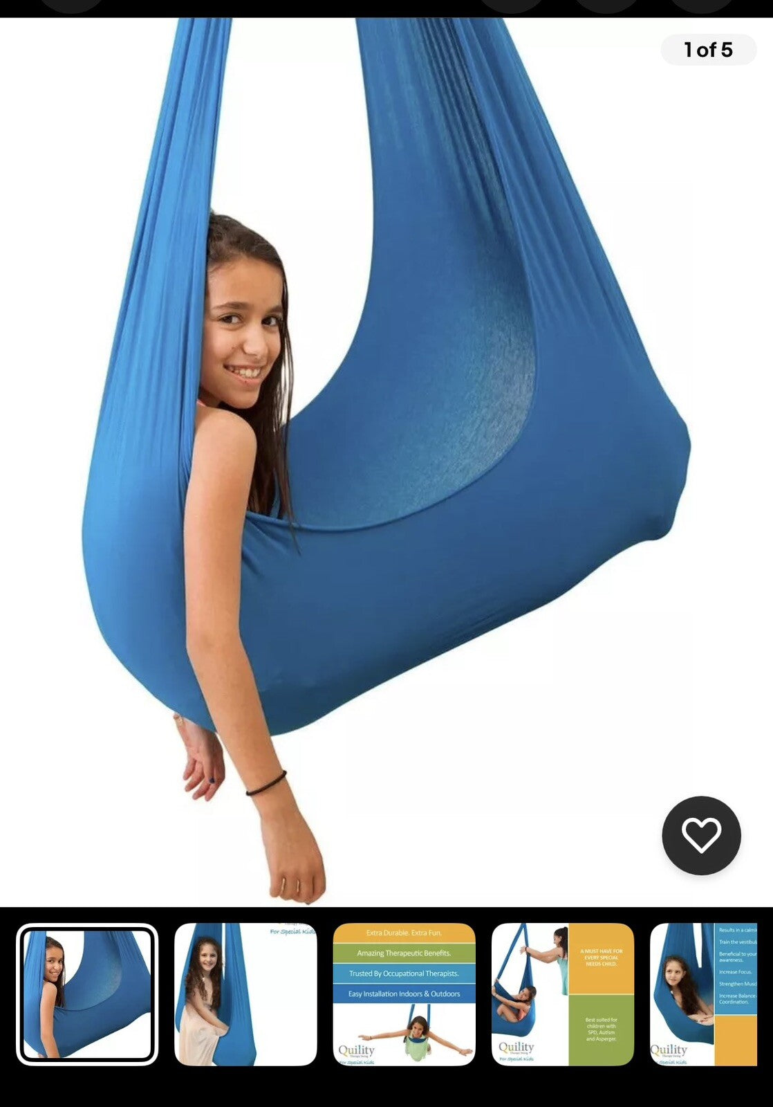 Quility Indoor Therapy Swing Hammock for Kids w/Special Needs 165 lbs, Blue NEW