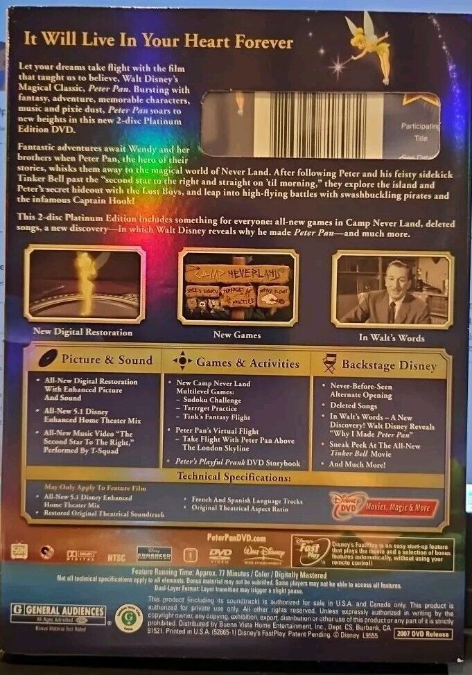 Peter Pan (DVD, 2007, 2-Disc Set, Platinum Edition)