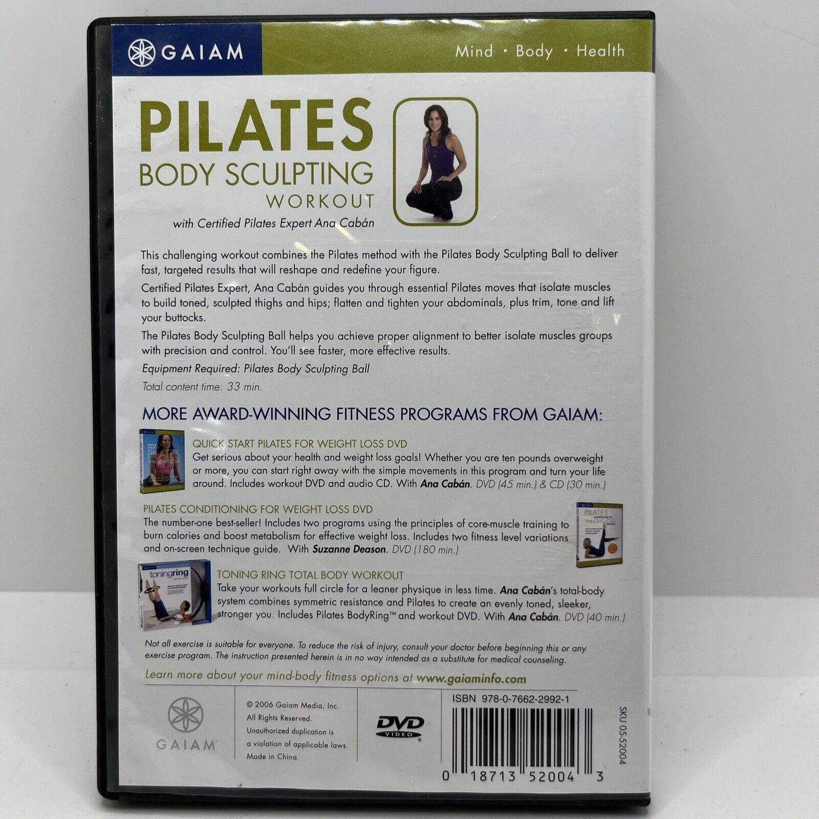 GAIAM: PILATES (DVD 2007) Body Sculpting Workout • Ana Caban  New, Sealed