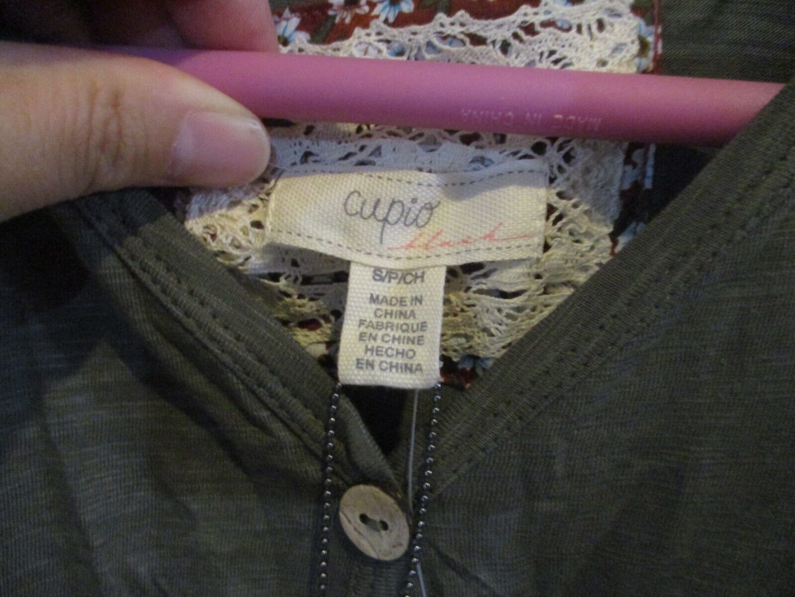 NWT Cupio Blush Olive Green Flutter Sleeve Top Small