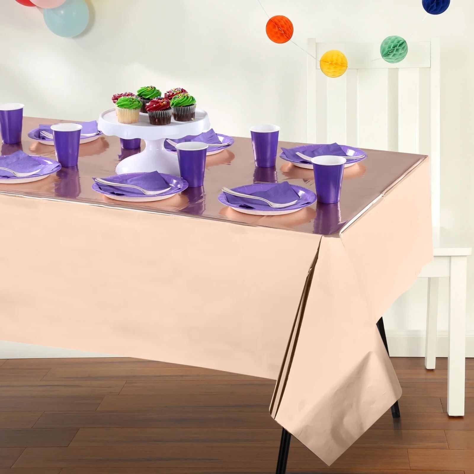 Way to Celebrate! Rose Gold Foil Party Tablecloth, 84in x 54in