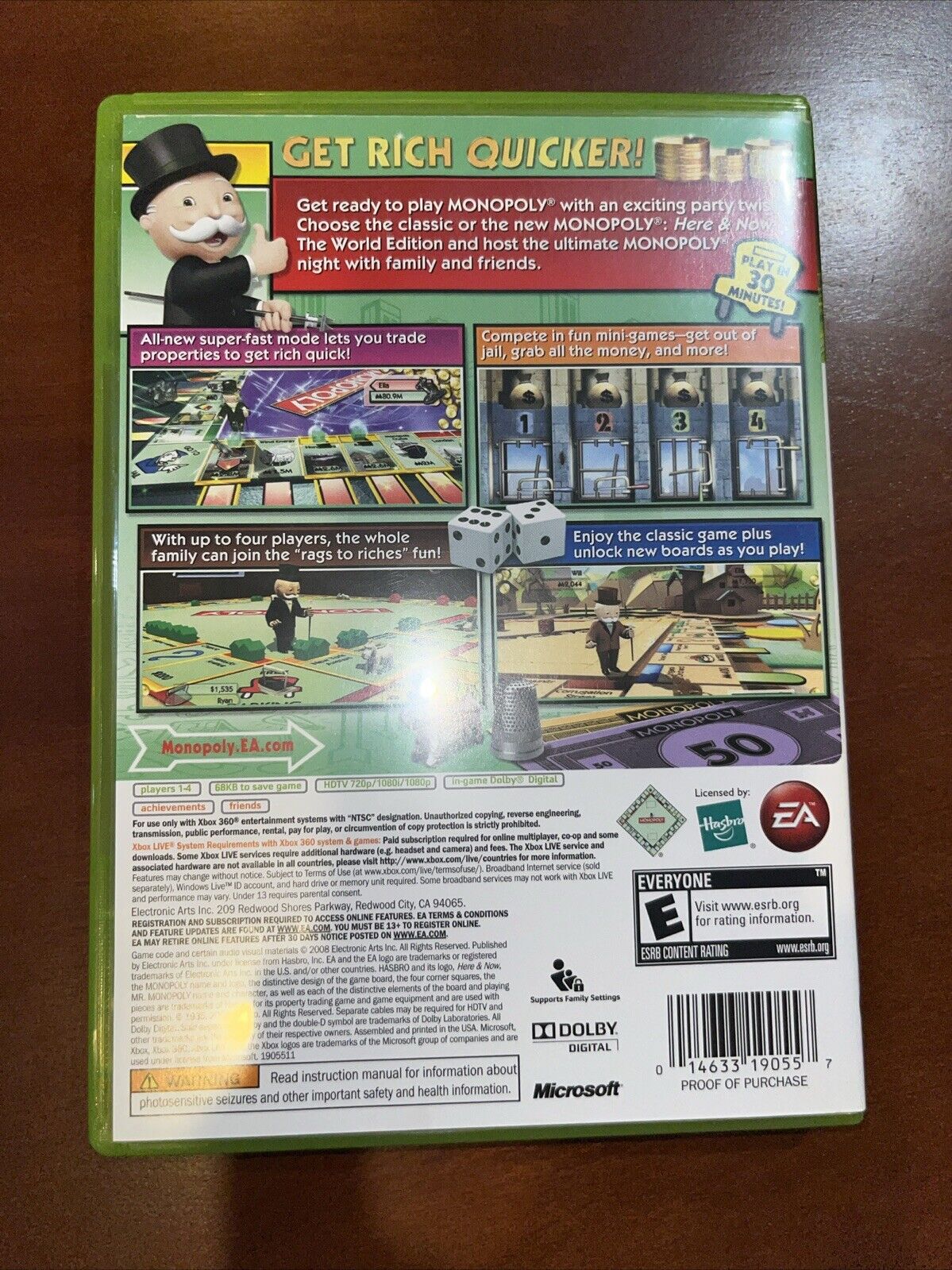 Monopoly (Microsoft Xbox 360, 2008, EA) CIB Complete W/Manual Tested