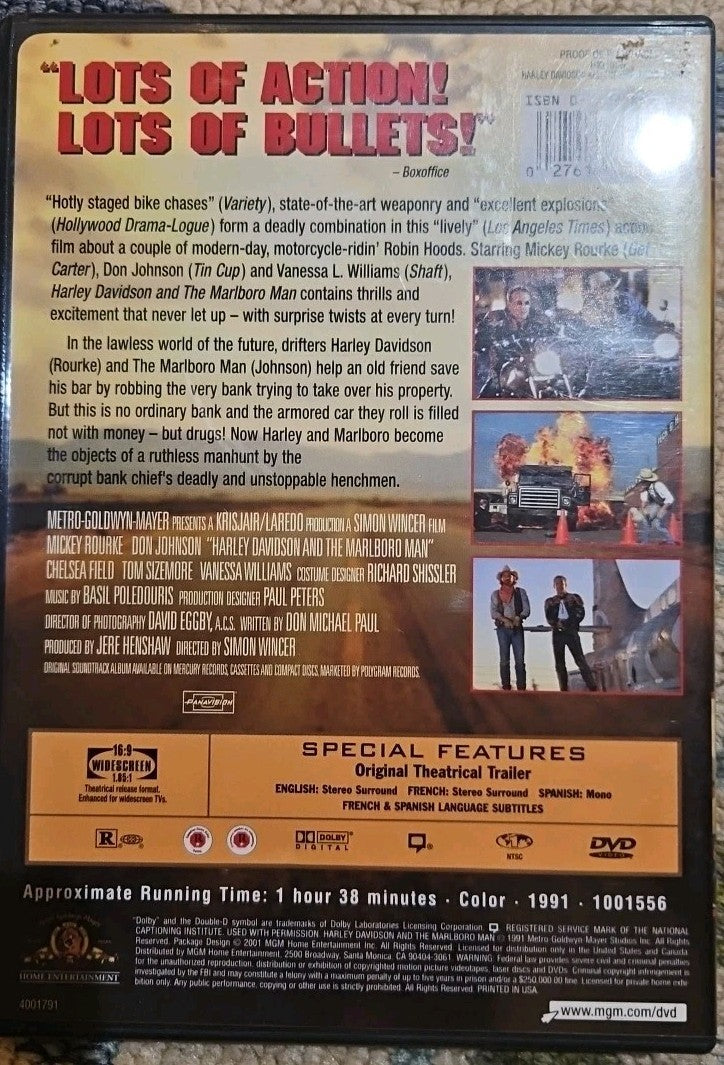 Harley Davidson and the Marlboro Man (DVD, 1991)