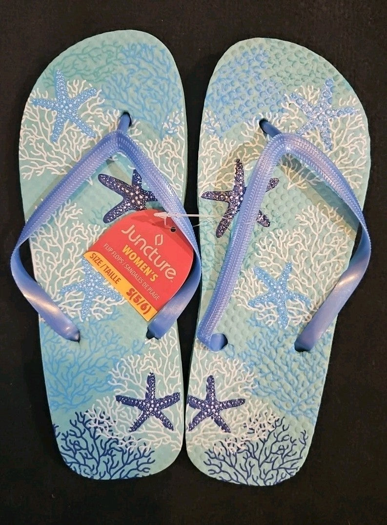 Women’s Juncture Flip Flops Teal Starfish Size Small (5/6) New!