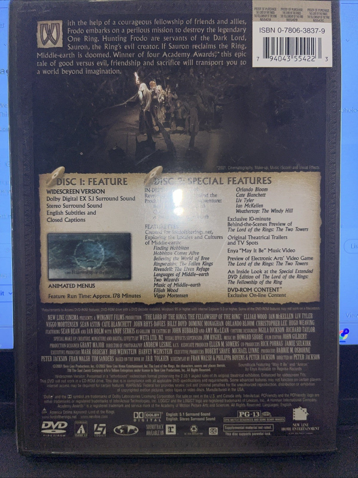 The Lord of the Rings: The Fellowship of the Ring (DVD, 2001)