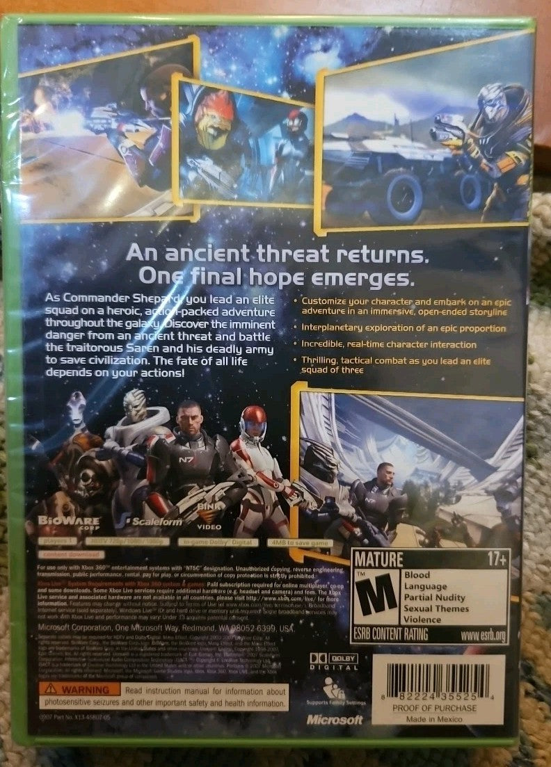 Mass Effect (Microsoft Xbox 360, 2007) Tested. No Scratches. New Case. Resealed