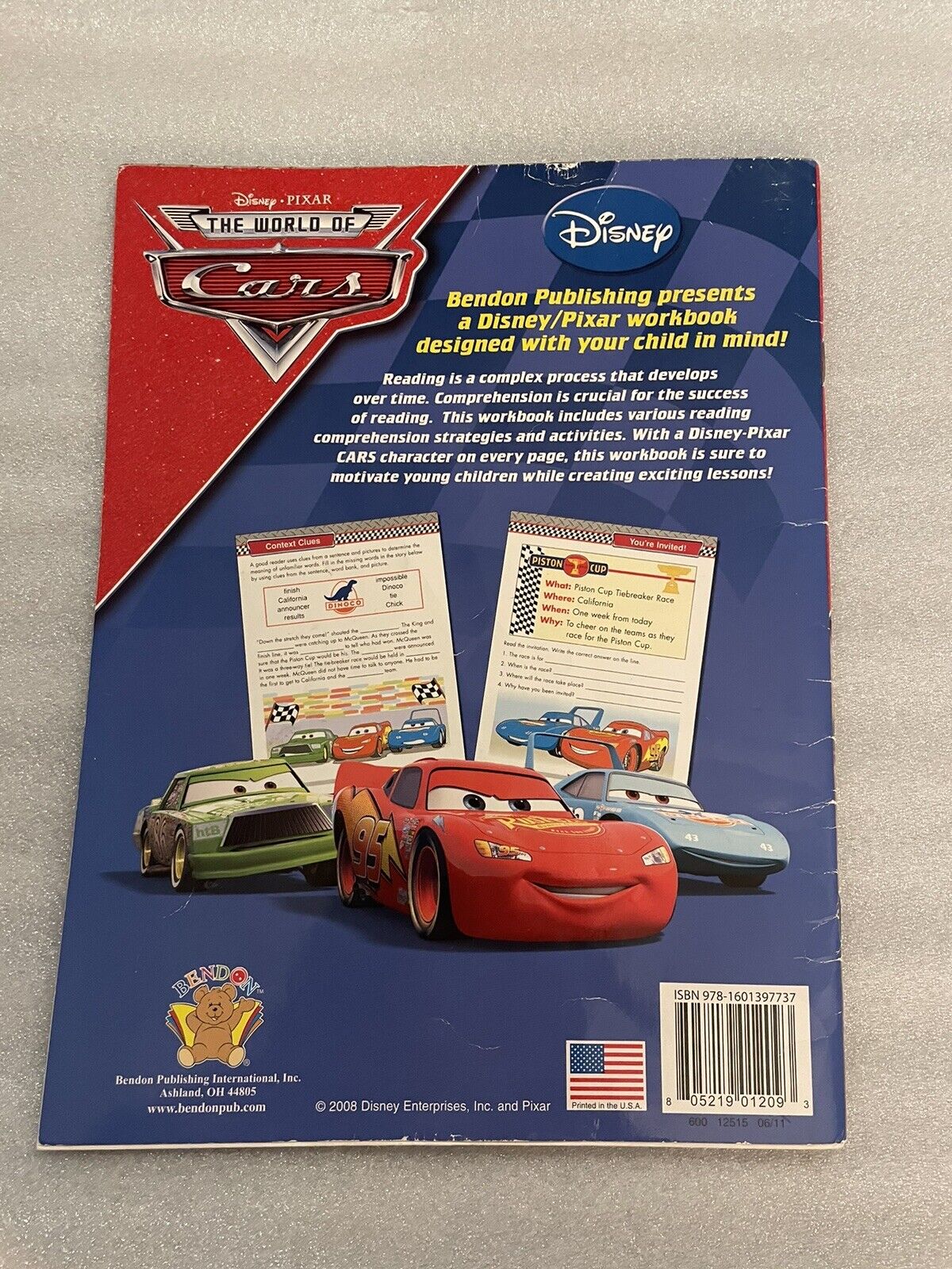 NEW Disney Cars 28-Page Reading Early Educational Workbook with Answer Key