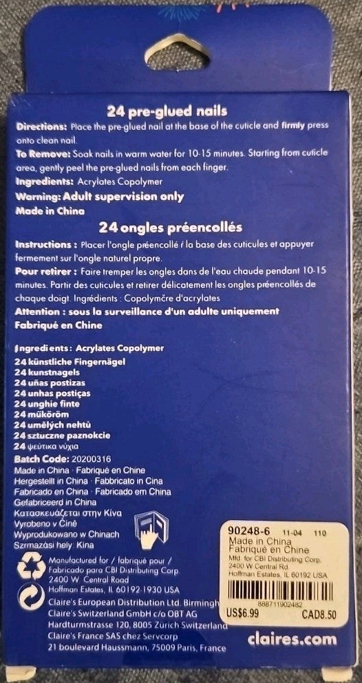  Claire's 24 Faux Nails US Flag Stars And Stripes