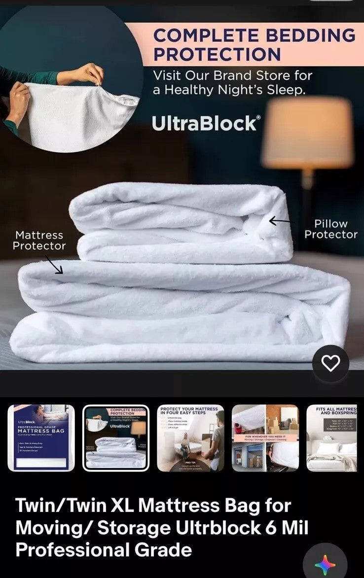 Twin & Twin XL Mattress Bag  – 6 Mil Reusable Plastic Cover  NIB