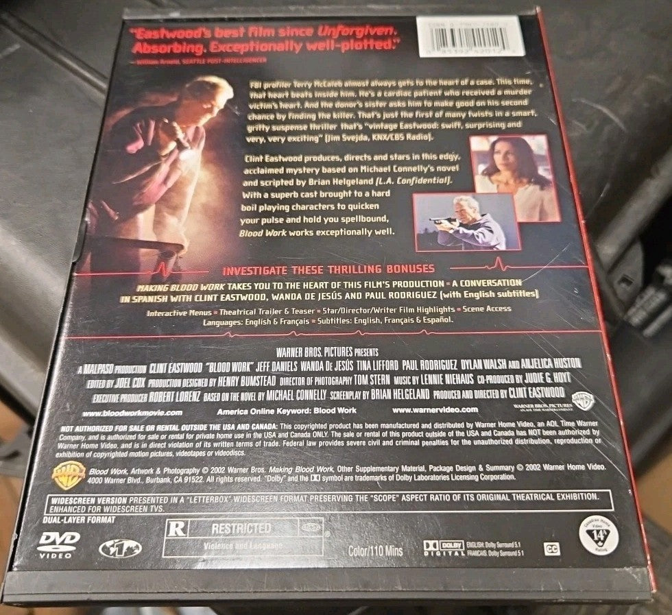 Blood Work (DVD, 2002, Widescreen) Tested. No Scratches.