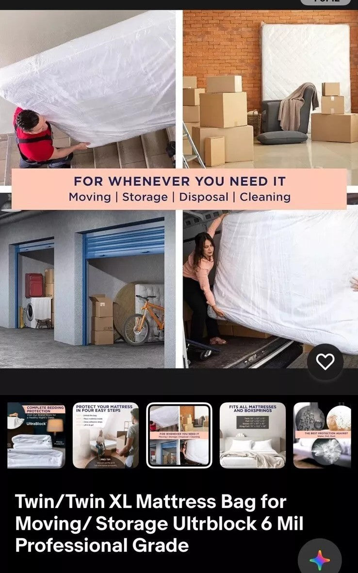 Twin & Twin XL Mattress Bag  – 6 Mil Reusable Plastic Cover  NIB